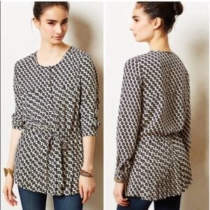 Anthropologie Maeve Women's Tunic Top Blouse Size M Geometric Drawstring Waist